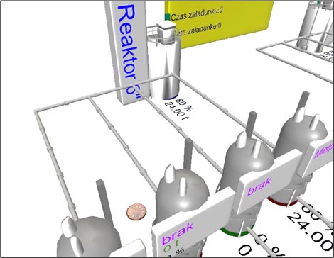 Fragment modelu instalacji wysokospecjalistycznych żywic Silekol w środowisku symulacyjnym.